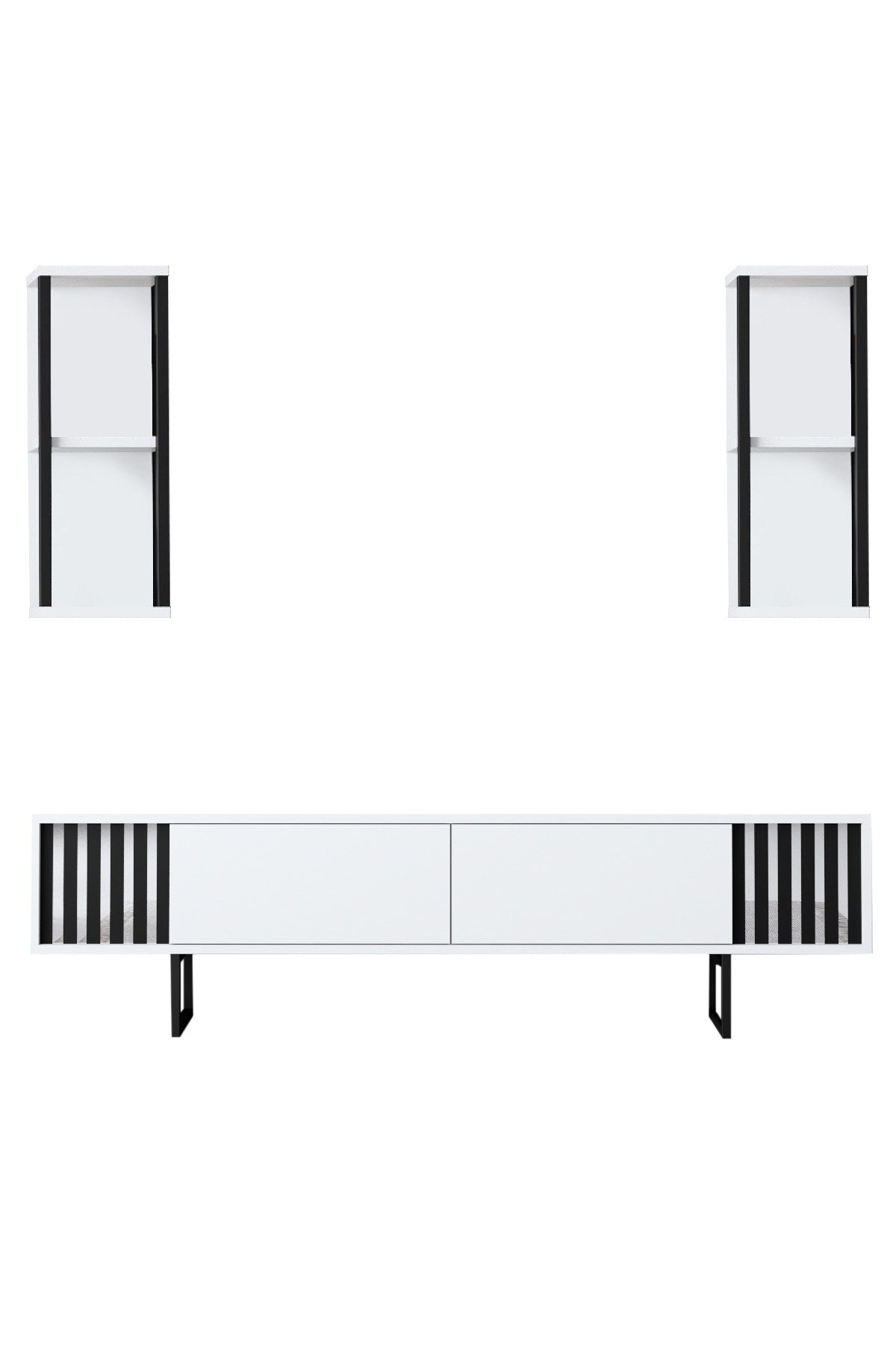 Möbelset Weiß-Schwarz - Chrome Line - Couchtisch + TV-Schrank