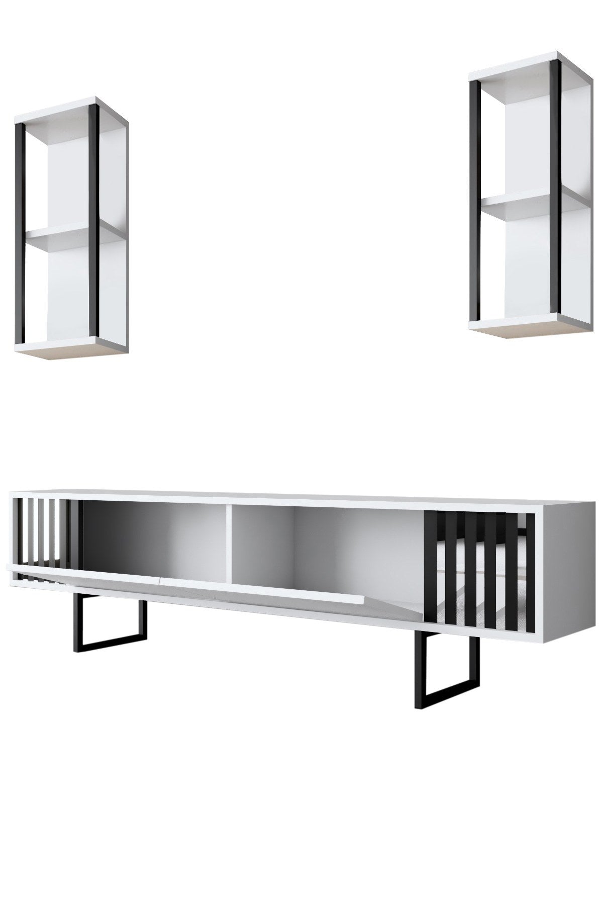 Möbelset Weiß-Schwarz - Chrome Line - Couchtisch + TV-Schrank