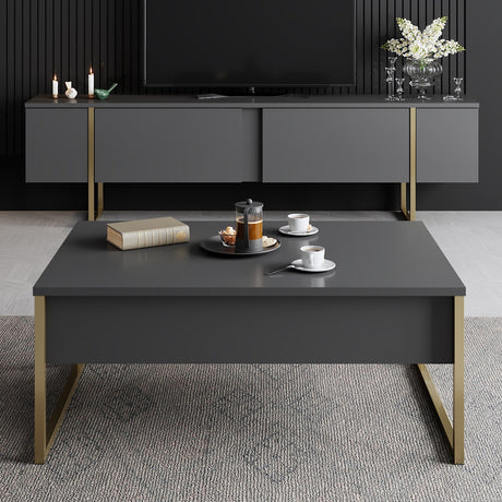 Möbelset Anthrazit Luxus - Couchtisch + TV-Schrank - Goldener Rahmen