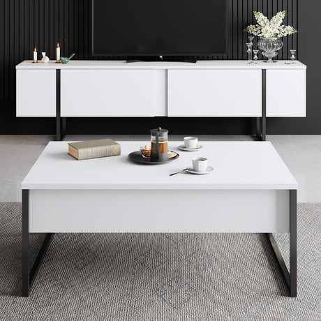 Möbelset White Luxury - Couchtisch + TV-Schrank - Schwarzer Rahmen