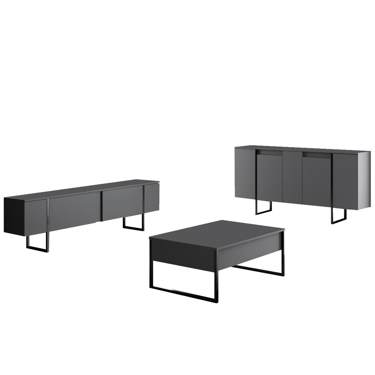 Modernes Sideboard Anthrazit Luxus 160x80x35 - Schwarzes Gestell
