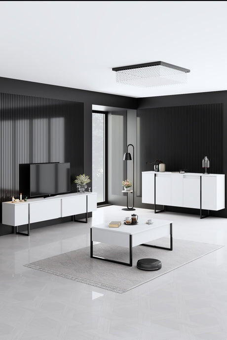 Moderne Kommode Weiß Luxus 160x80x35 - Schwarzer Rahmen