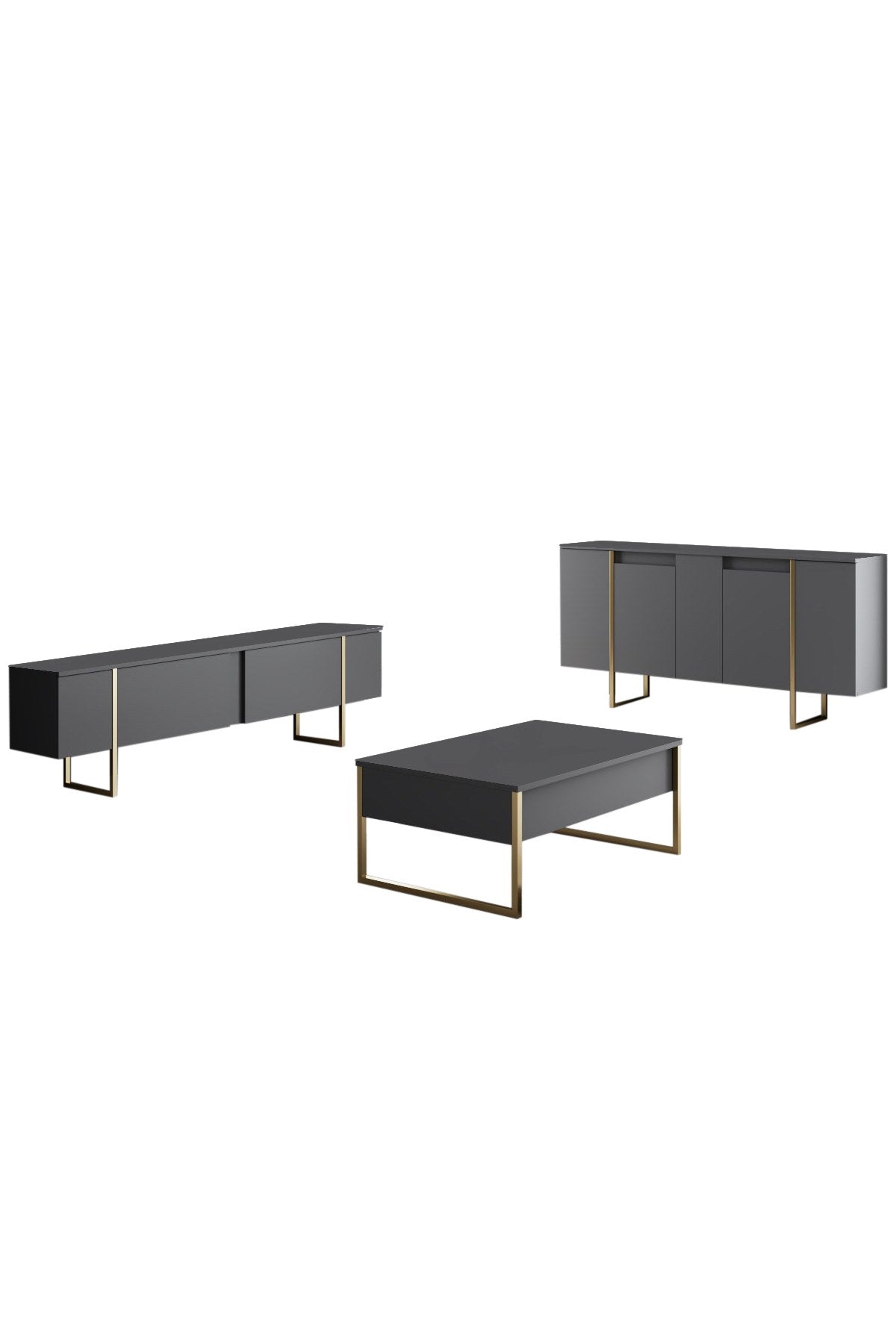 Modernes Sideboard Anthrazit Luxus 160x80x35 - Goldenes Gestell