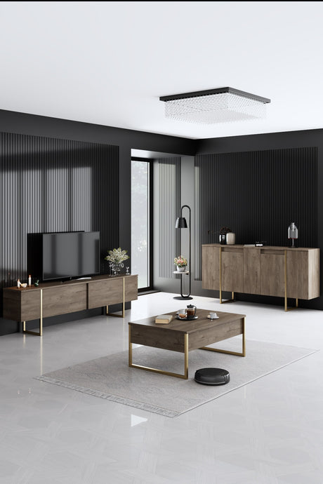 Moderne Kommode Walnuss Luxus 160x80x35 - Goldener Rahmen