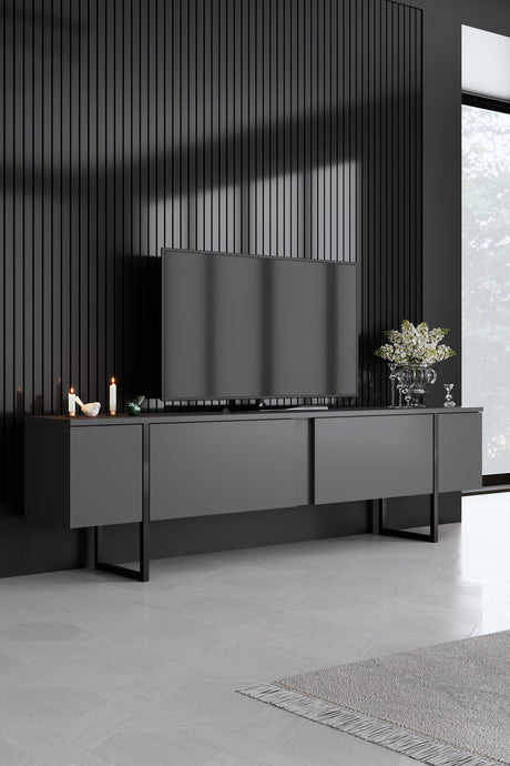 Möbelset Anthrazit Luxus - Couchtisch + TV-Schrank + Sideboard - Schwarzer Rahmen
