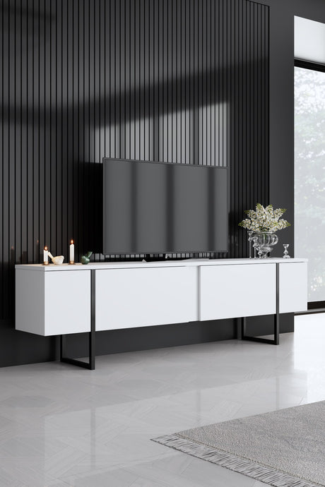 Möbelset White Luxury - Couchtisch + TV-Schrank + Sideboard - Schwarzer Rahmen