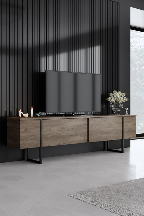 Luxus-Möbelset aus Walnussholz – Couchtisch + TV-Schrank + Sideboard – schwarzer Rahmen