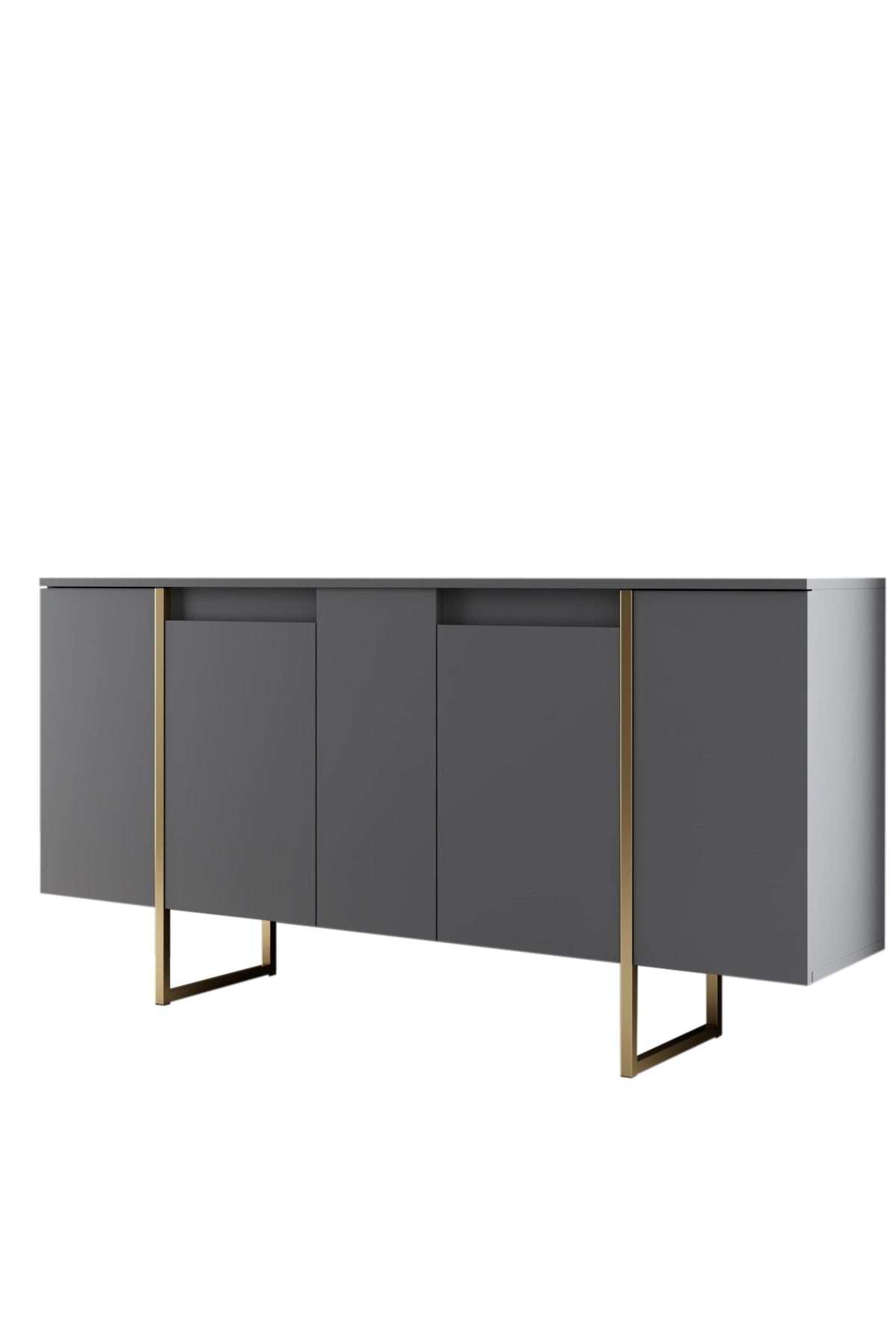 Möbelset Anthrazit Luxus - Couchtisch + TV-Schrank + Sideboard - Goldener Rahmen