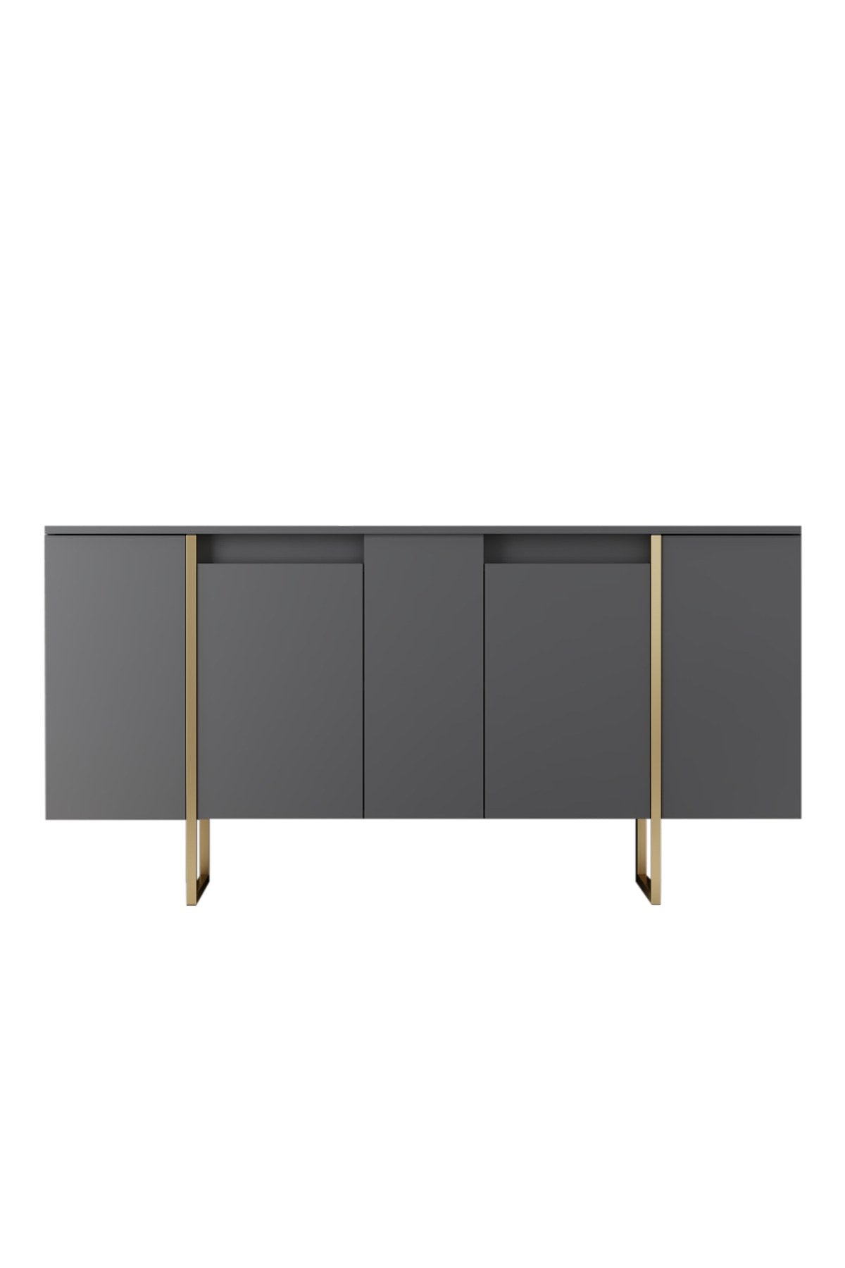 Möbelset Anthrazit Luxus - Couchtisch + TV-Schrank + Sideboard - Goldener Rahmen