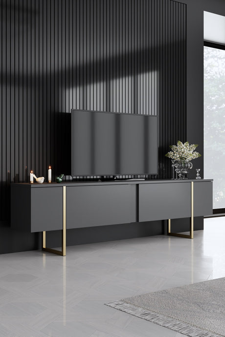 Möbelset Anthrazit Luxus - Couchtisch + TV-Schrank + Sideboard - Goldener Rahmen