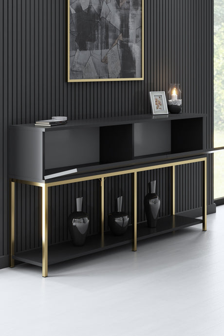 Moderne Kommode Anthrazit Lord 150x30x80 - Goldener Rahmen - Zwei Fächer