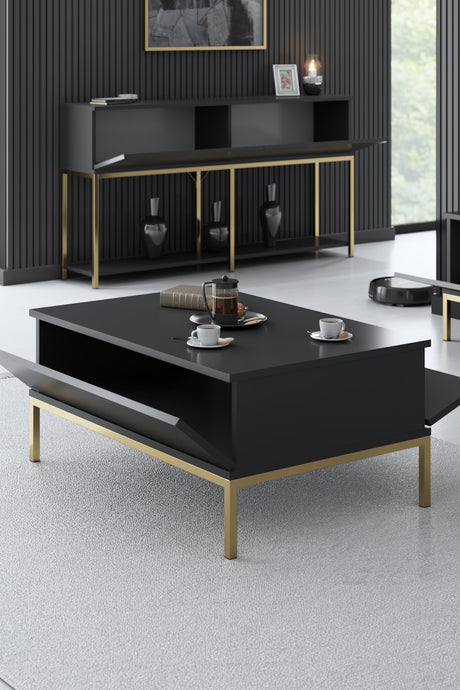Rechteckiger Couchtisch Anthrazit Lord 90x60 - Goldener Rahmen