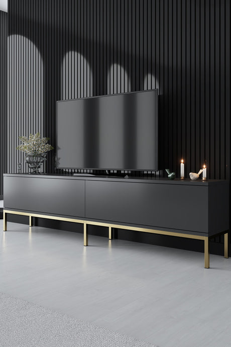 Möbelset Anthrazit Lord - Couchtisch + TV-Schrank + Sideboard - Goldener Rahmen