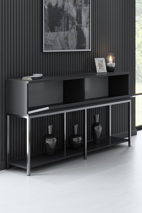 Moderne Kommode Anthrazit Lord 150x30x80 - Silberner Rahmen - Zwei Fächer