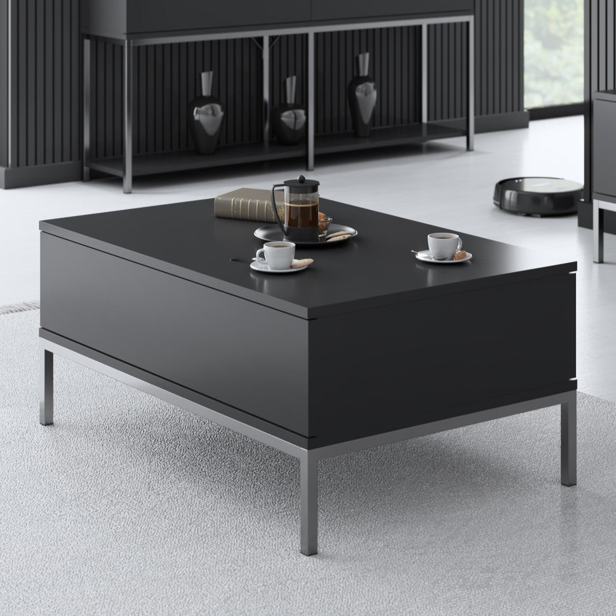 Rechteckiger Couchtisch Anthrazit Lord 90x60 - Silbernes Gestell