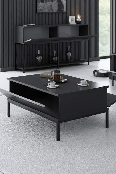 Rechteckiger Couchtisch Anthrazit Lord 90x60 - Schwarzer Rahmen