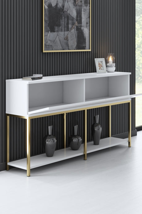 Moderne Kommode White Lord 150x30x80 - Goldener Rahmen - Zwei Fächer