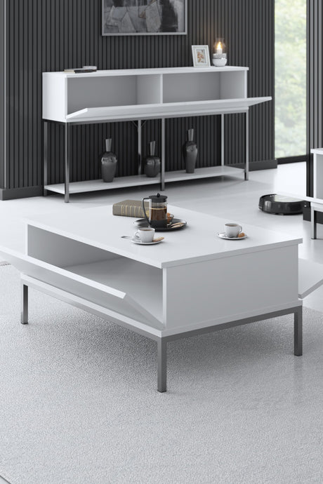 Rechteckiger Couchtisch Weiß Lord 90x60 - Silbernes Gestell