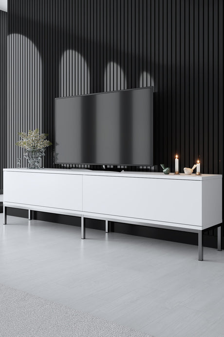Möbelset Weiß Lord - Couchtisch + TV Möbel + Sideboard - Silberrahmen