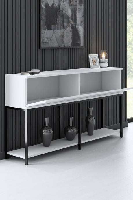 Moderne Kommode White Lord 150x30x80 - Schwarzer Rahmen - Zwei Fächer