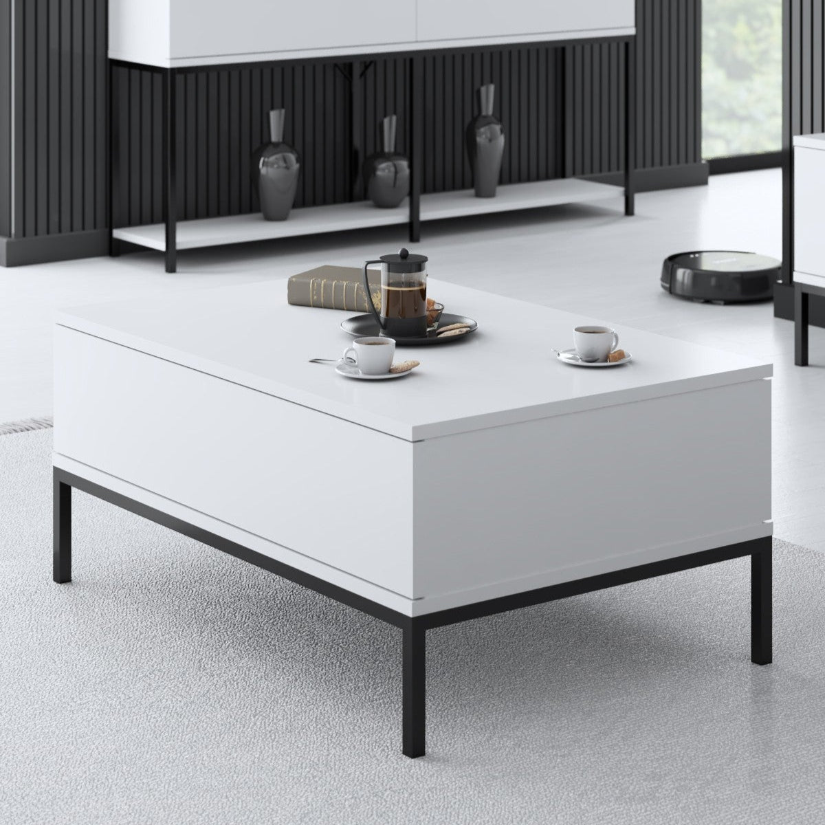 Rechteckiger Couchtisch White Lord 90x60 - Schwarzer Rahmen