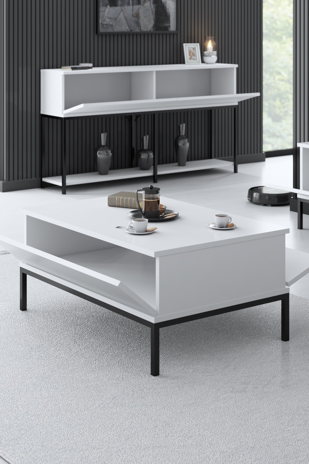 Rechteckiger Couchtisch White Lord 90x60 - Schwarzer Rahmen