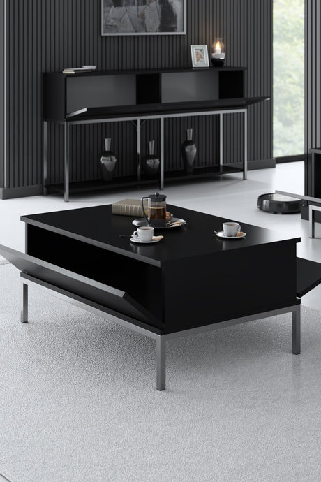 Rechteckiger Couchtisch Black Lord 90x60 - Silbernes Gestell