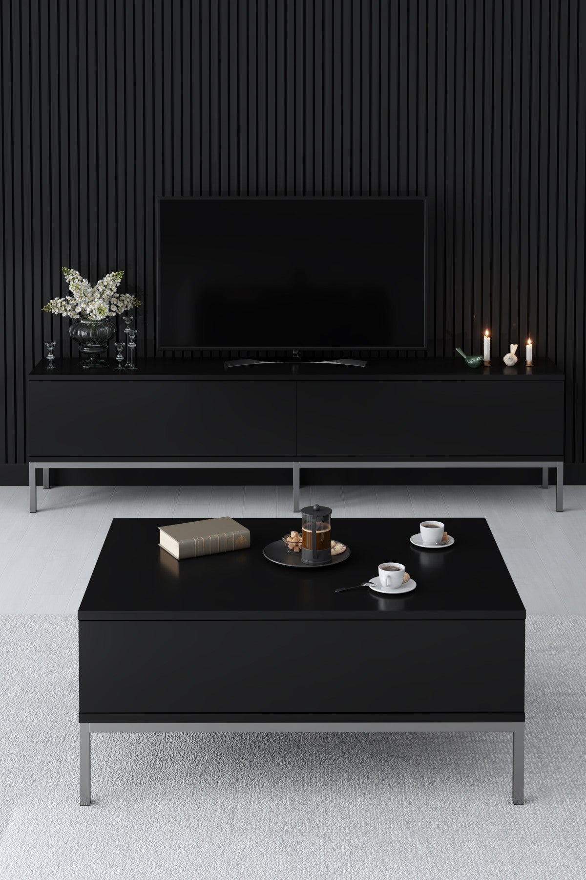 Rechteckiger Couchtisch Black Lord 90x60 - Silbernes Gestell