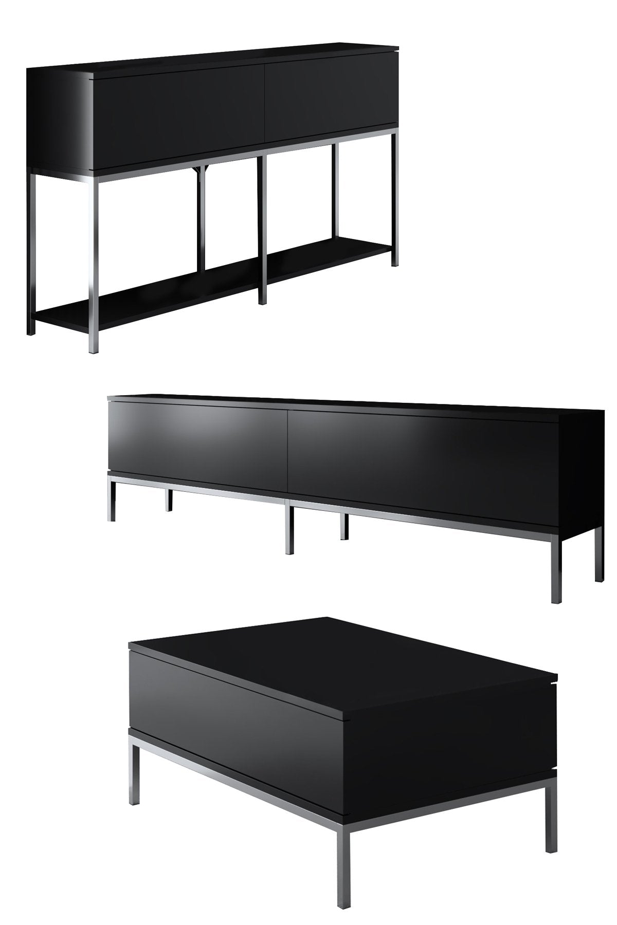 Möbelset Black Lord - Couchtisch + TV-Schrank + Sideboard - Silberrahmen