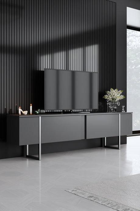 Möbelset Anthrazit Luxus - Couchtisch + TV-Schrank + Sideboard - Silberner Rahmen