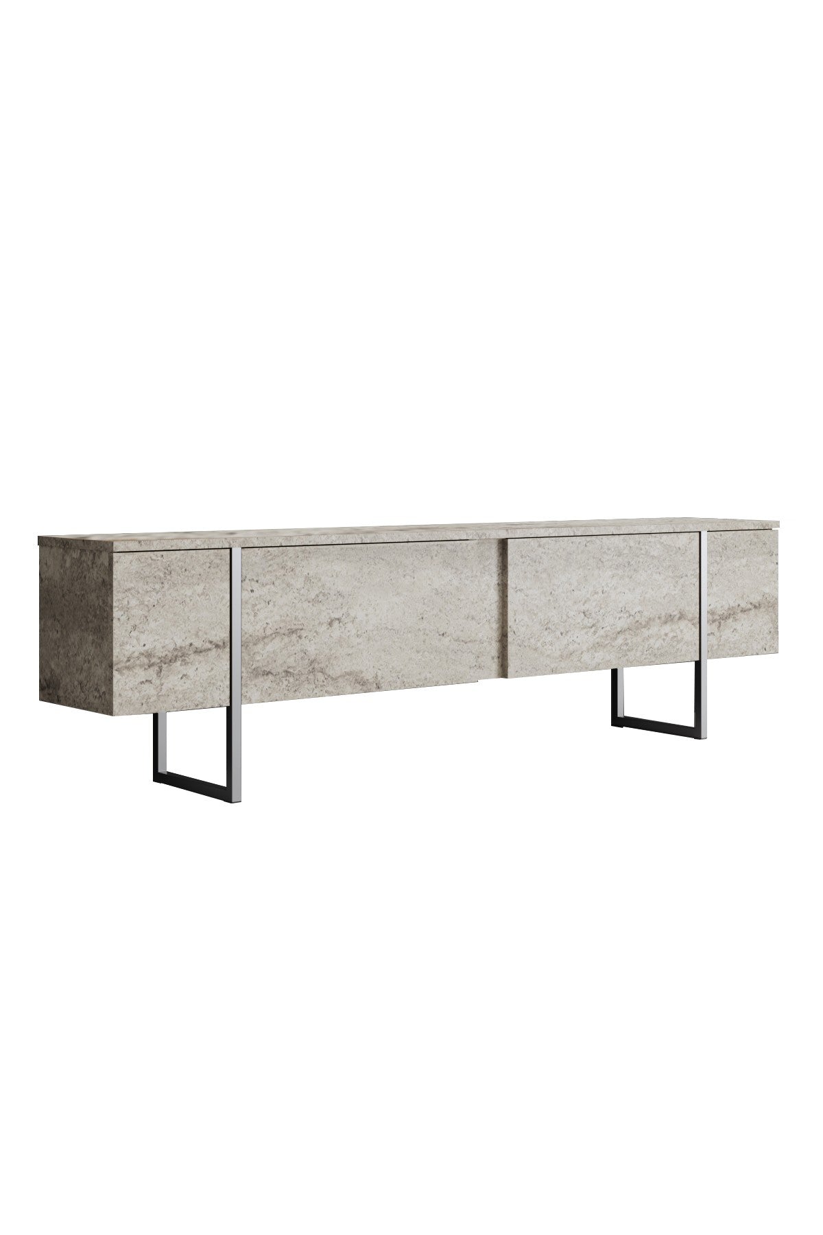 TV-Möbel Travertin Luxus 180x50x30 - Silberner Rahmen