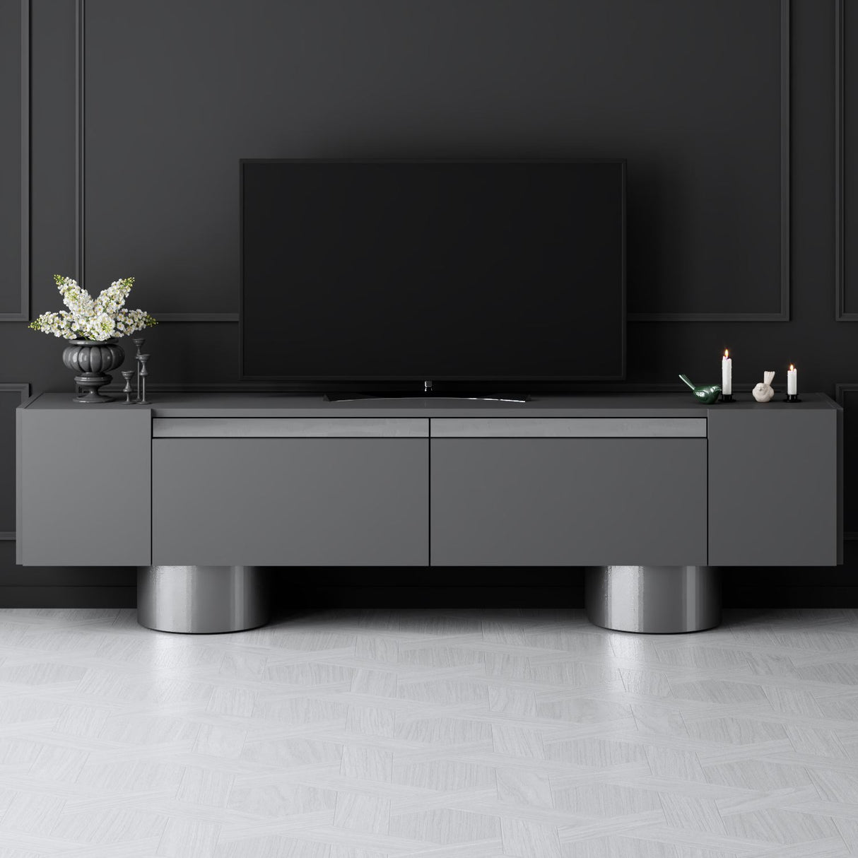 TV-Schrank Anthrazit Bohem 180x50x30 - Silberner Rahmen