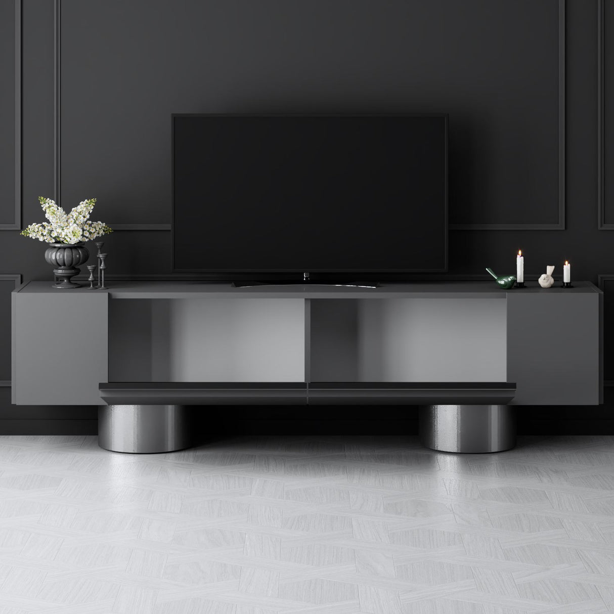 TV-Schrank Anthrazit Bohem 180x50x30 - Silberner Rahmen
