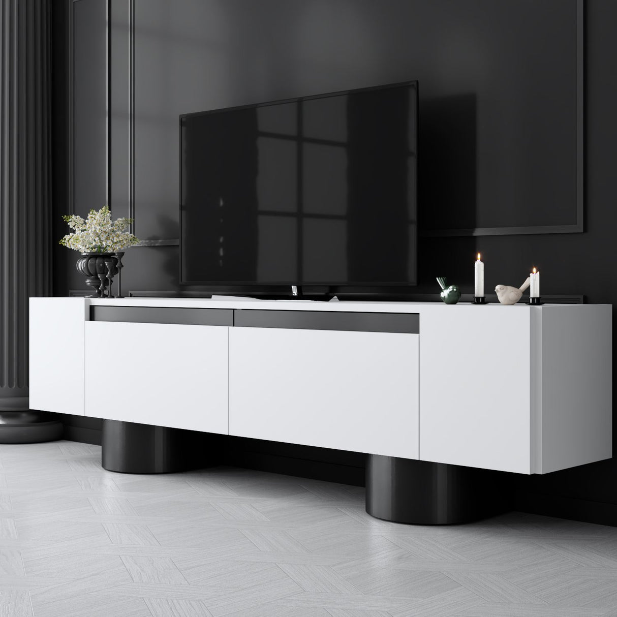 TV-Schrank Weiß Bohemia 180x50x30 - Schwarzer Rahmen