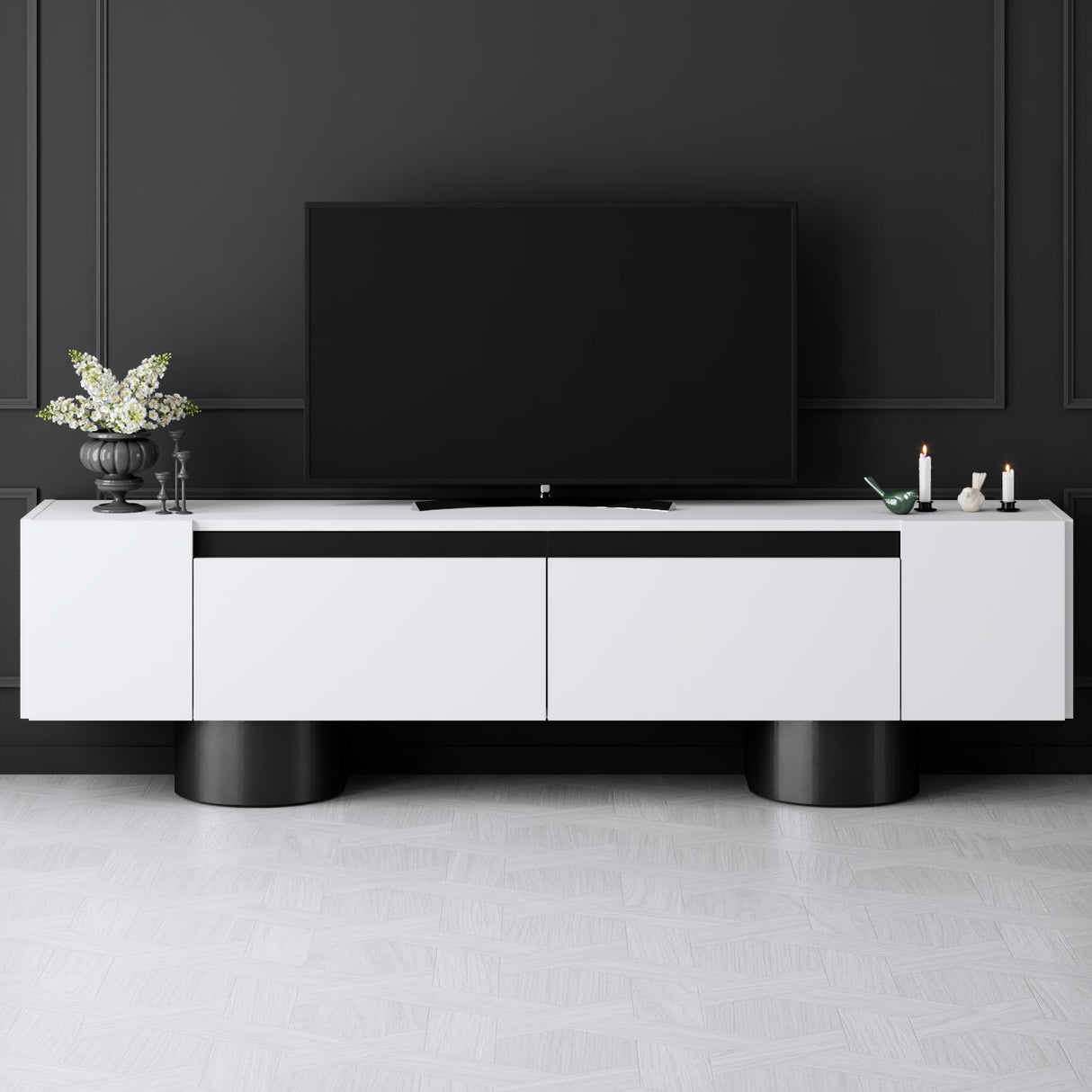 TV-Schrank Weiß Bohemia 180x50x30 - Schwarzer Rahmen