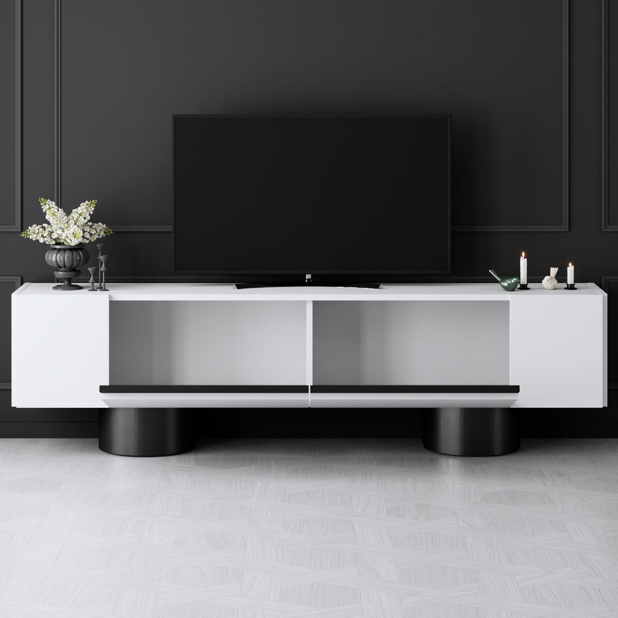 TV-Schrank Weiß Bohemia 180x50x30 - Schwarzer Rahmen