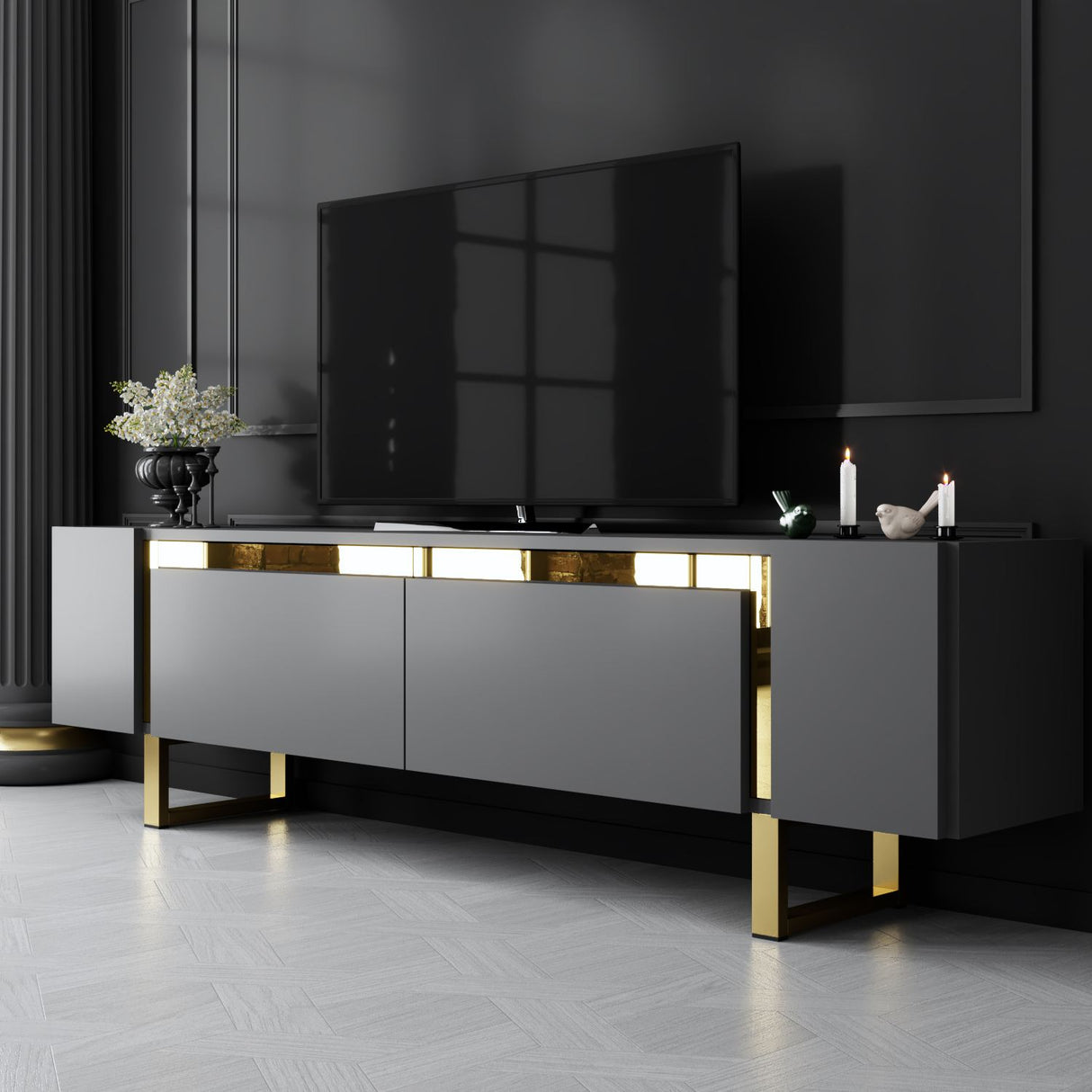 TV-Schrank Anthrazit Yildiz 180x50x30 - Goldener Rahmen