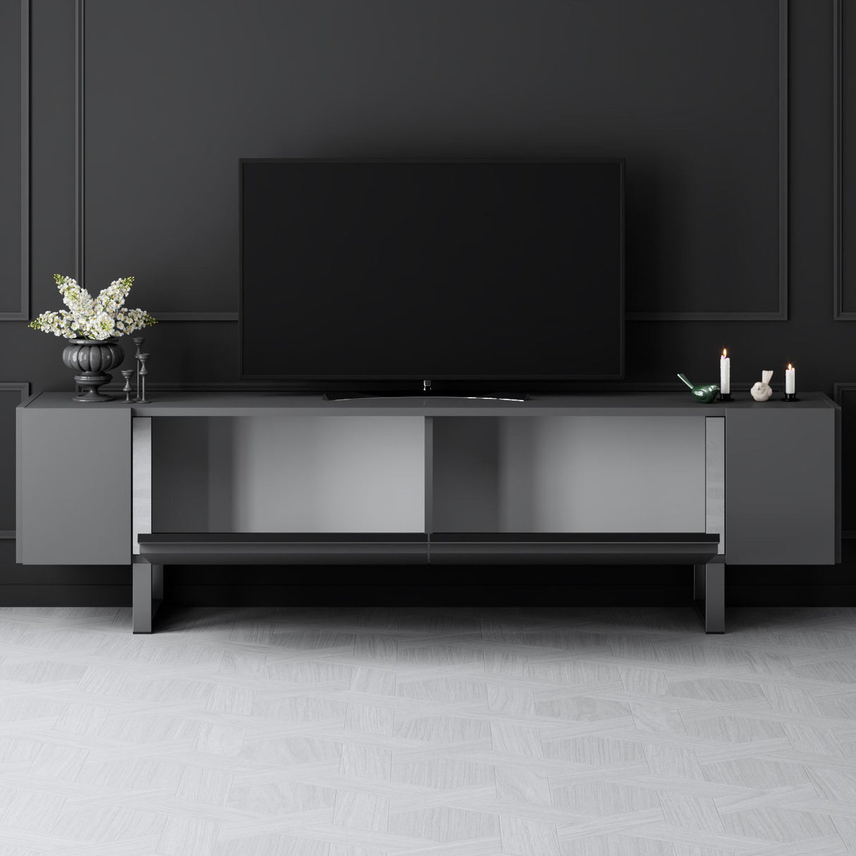 TV Meubels - TV Meubel Antraciet Yildiz 180x50x30 - Zilver Frame - Dimehouse