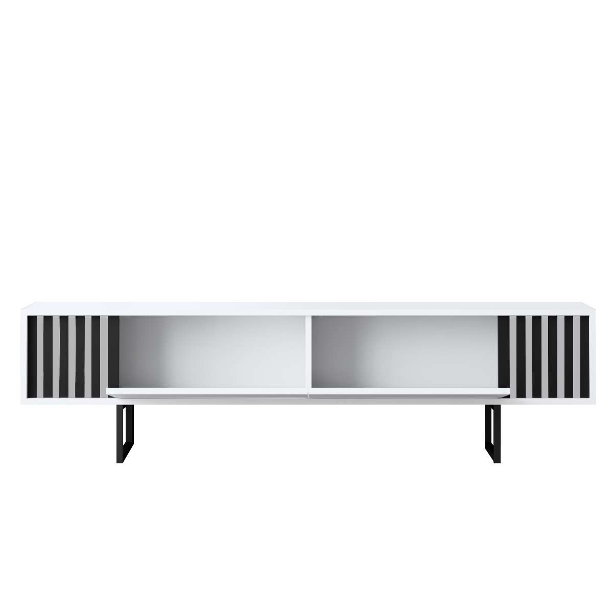 TV Meubels - TV Meubel Wit Chrome Line 180x48x30 - Zwart Frame - Dimehouse