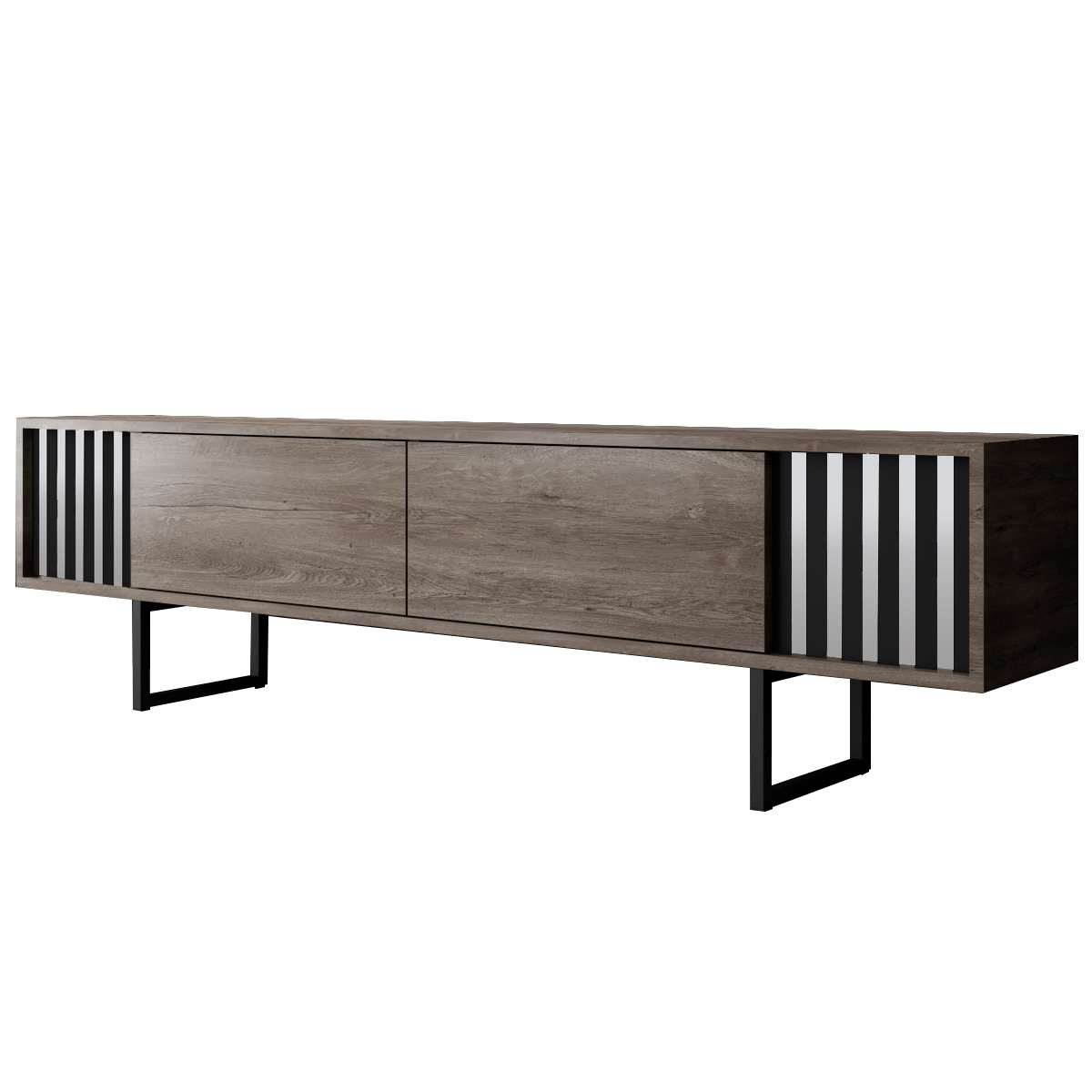 TV-Schrank Walnuss Chrome Line 180x48x30 - Schwarzer Rahmen