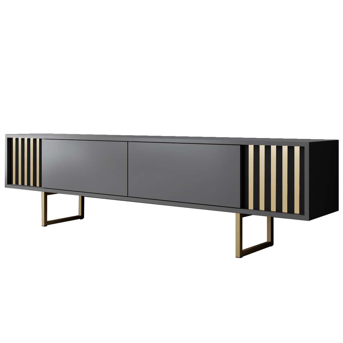 TV Meubels - TV Meubel Antraciet Gold Line 180x48x30 - Gouden Frame - Dimehouse