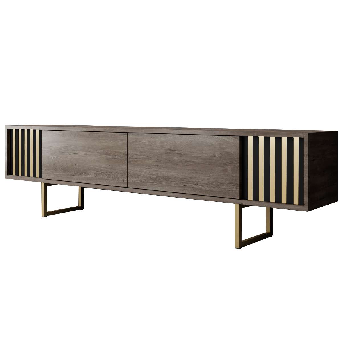 TV-Schrank Walnuss Gold Line 180x48x30 - Goldener Rahmen