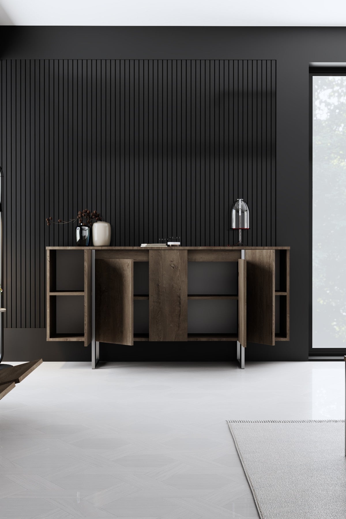 Moderne Kommode Walnuss Luxus 160x80x35 - Silberner Rahmen