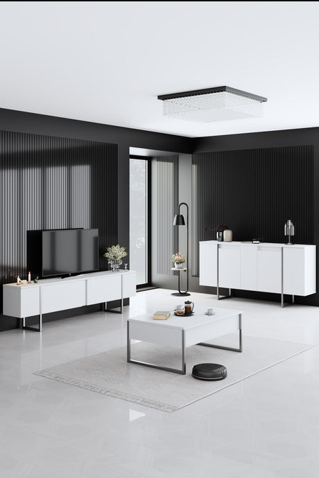 Rechteckiger Couchtisch Weiß Luxus 90x60 - Silbernes Gestell
