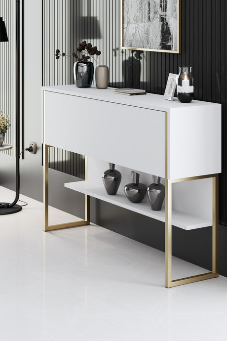Modernes Sideboard Weiß Luxus 120x80x30 - Goldrahmen - Ein Fach
