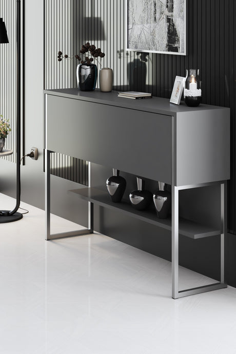 Modernes Sideboard Anthrazit Luxus 120x80x30 - Silberrahmen - Ein Fach