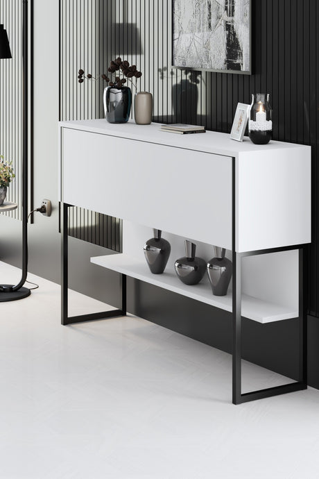 Modernes Sideboard Weiß Luxus 120x80x30 - Schwarzes Gestell - Ein Fach
