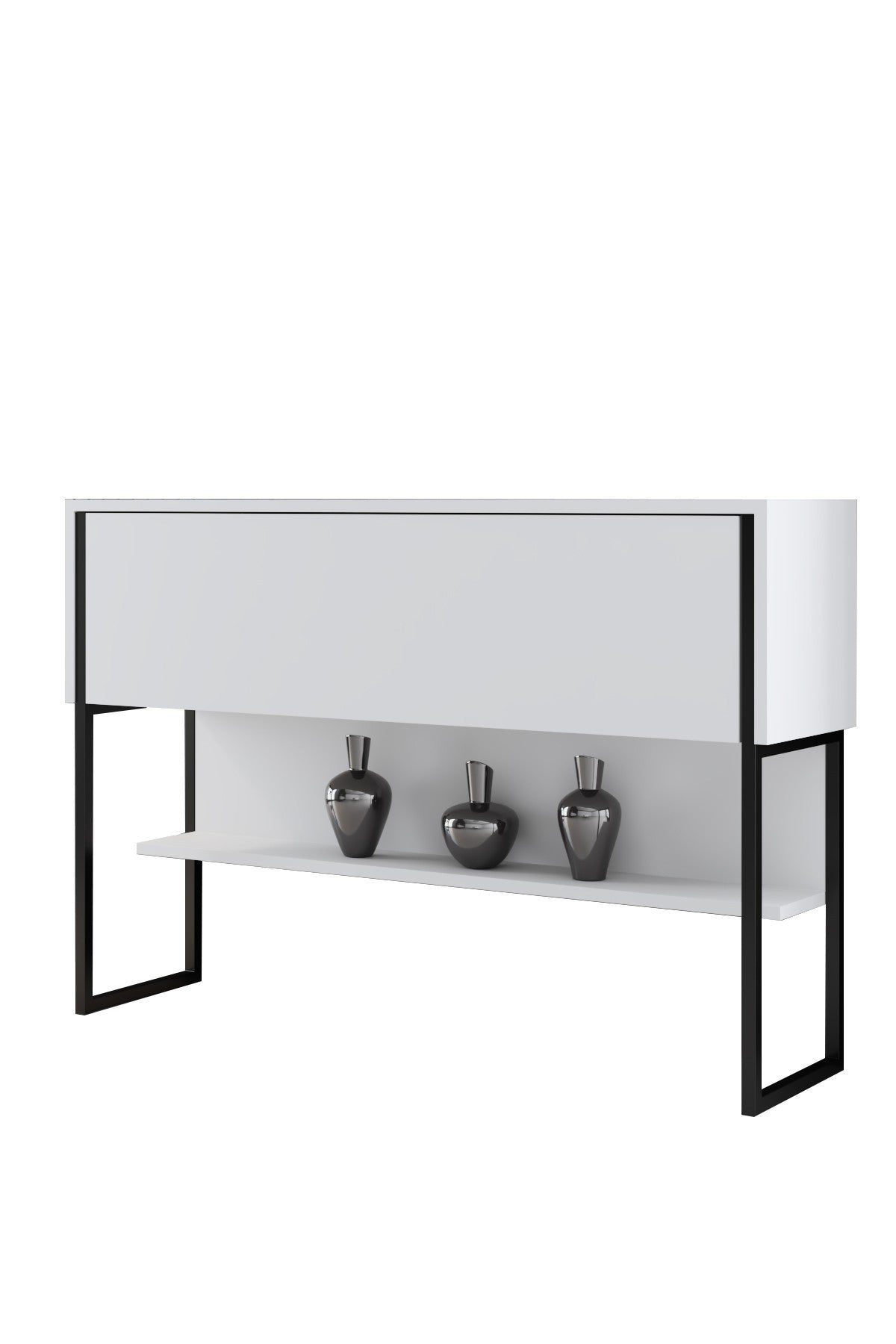 Modernes Sideboard Weiß Luxus 120x80x30 - Schwarzes Gestell - Ein Fach