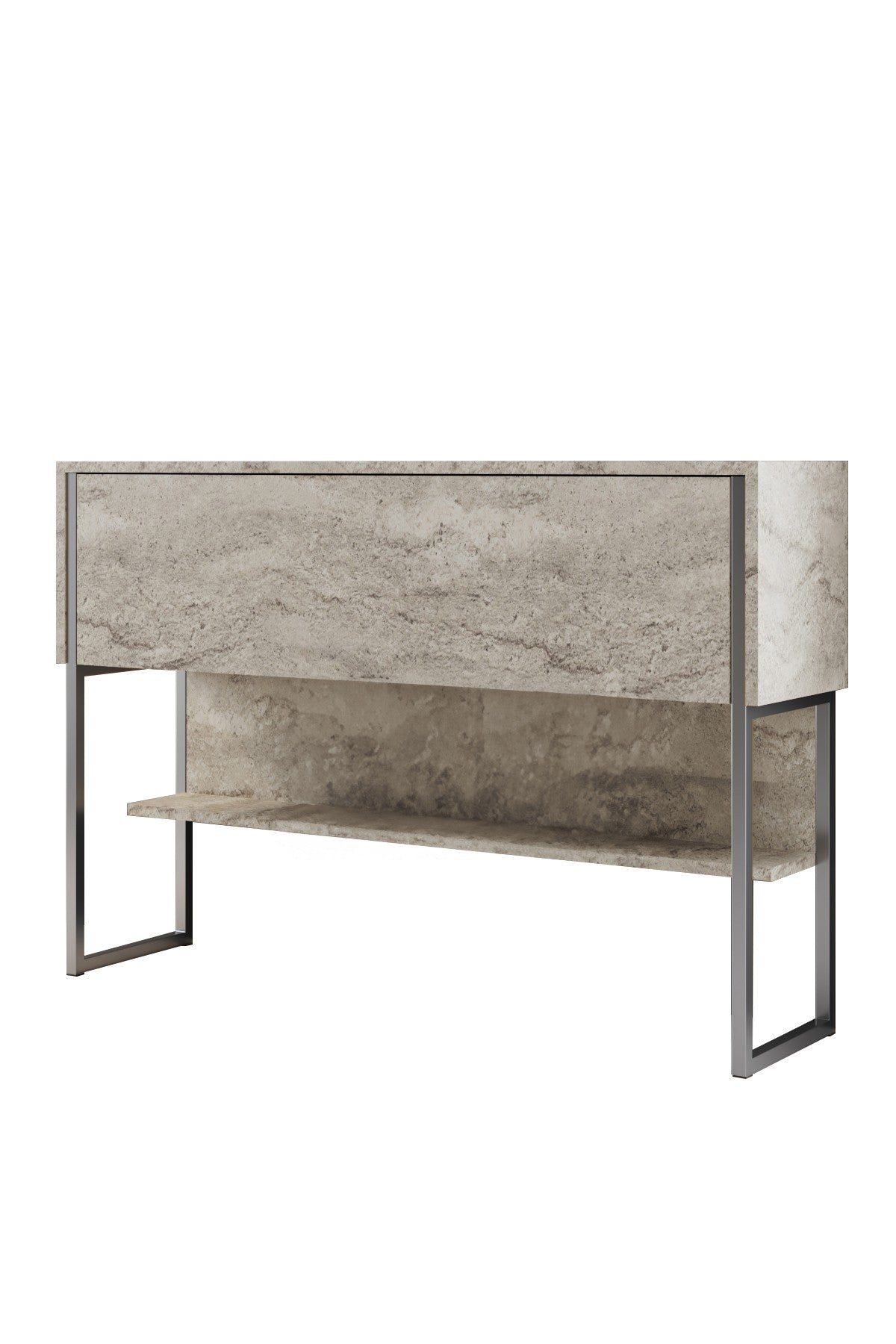 Modernes Sideboard Travertin Luxus 120x80x30 - Silberrahmen - Ein Fach