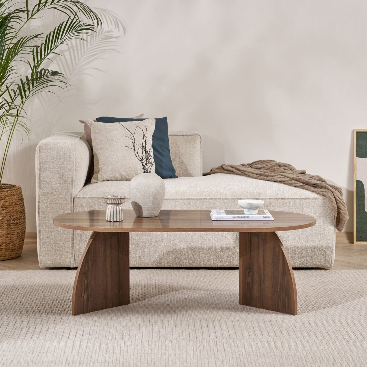 Melina Couchtisch oval Walnuss 120 cm Melaminbeschichteter Holzverbundstoff